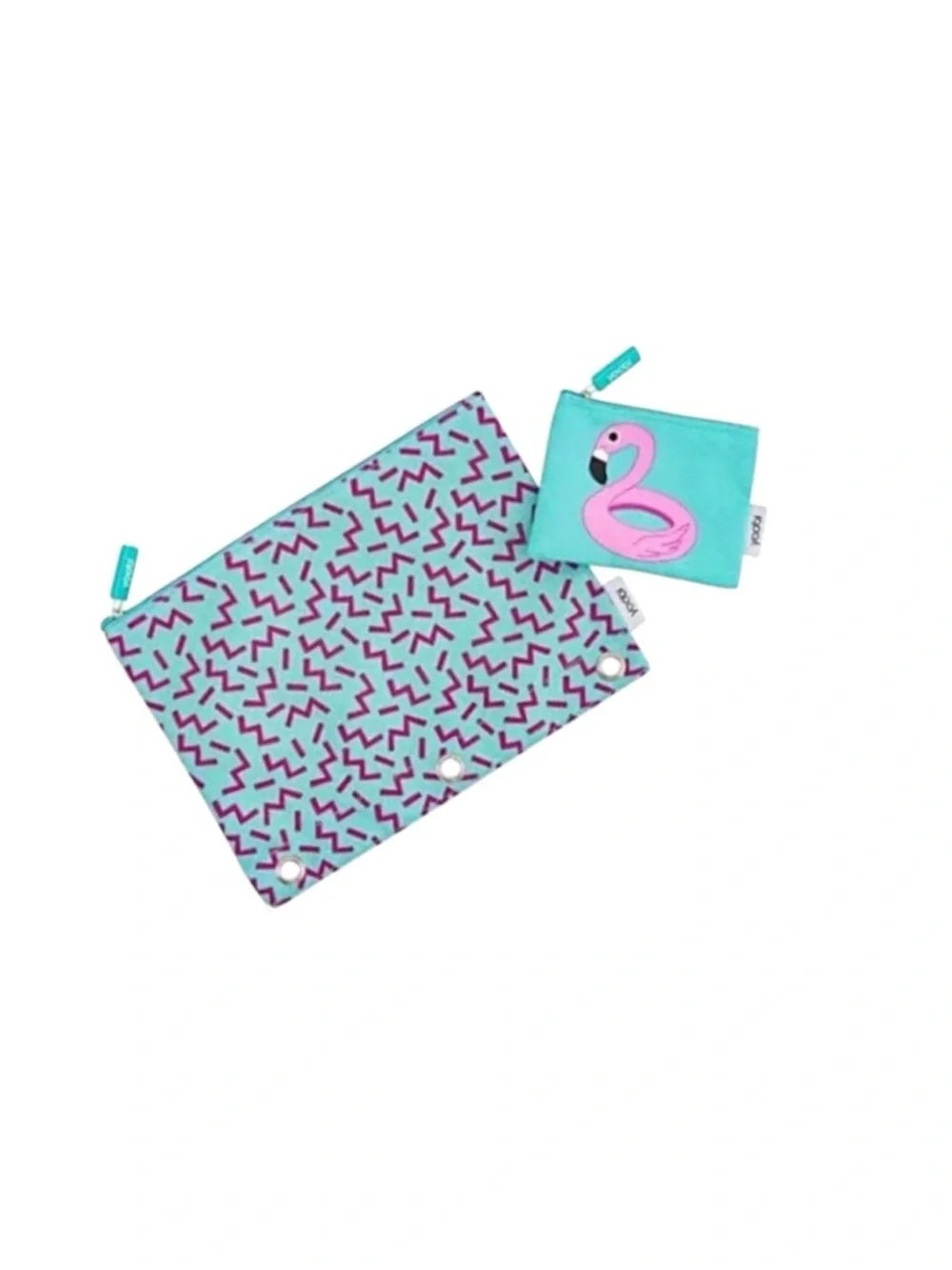 Yoobi Flamingo 2 Piece Teel Pouch Storage Set Aqua Pink